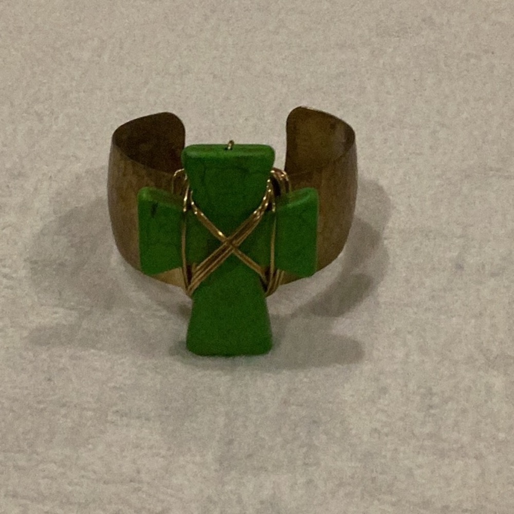 Green and Gold Cross Cuff Bracelet